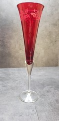 LENOX Glass Ruby Red Clear Stem Etched Holly Holiday Gems Champagne Flutes Set 2