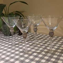 Clear Decorative Stem Round Glossy Glass Martini Glasses Four-Piece Set