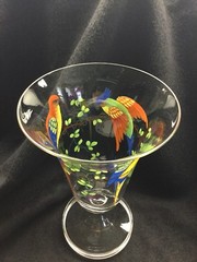 Vintage Handblown Hand Painted Parrot Glass Goblet