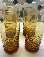 Libbey Amber Iced Tea Glasses Malibu Gold Vintage Set Of 8 Ribbed Swirl 12.5 oz