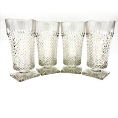 VTG Indiana Mt Vernon Diamond Point Clear Square Foot MCM 6″ Water Goblets 4pc