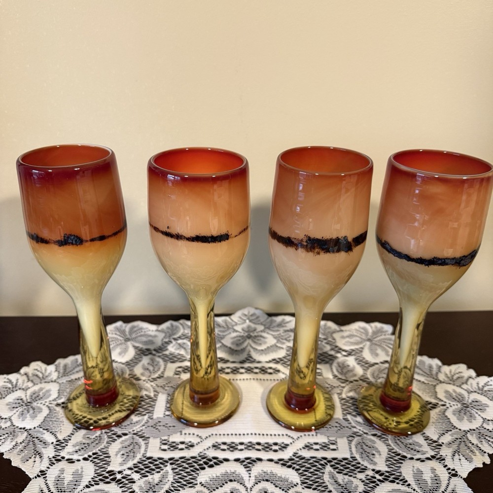 MICHAEL NOUROT Art Glass Goblets Each SIGNED 8″H
