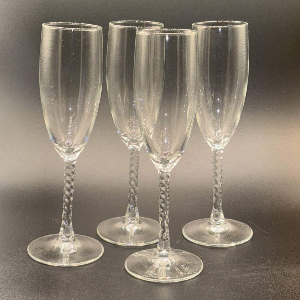 Champagne Flutes 8″ Tall Twisted Stem (Set of 4) Glasses Clear Glass
