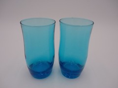 Set Of 2 Vintage Anchor Hocking Flair Ocean Blue Tumbler Drinking Glasses 5.25″