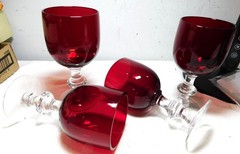 Set of 4 Vintage 1940’s Morgantown Glass Radiant Spanish Red + Clear Goblets