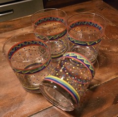 4 Vintage Culver Polka Dot Stripe Fiesta Festive Rocks Old Fashioned Glasses Set