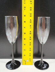 (4) Luminarc Domino Signature Black Fluted Champagne Set Elegant Cristal France