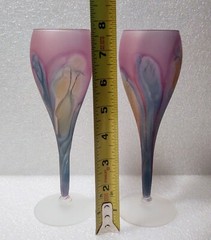 Vtg. Fine Set of 2 REUVEN ART NOUVEAU Wine or Water Art Glass Stemware Purple