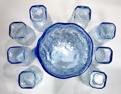 8 10 oz TUMBLER and 64 oz PITCHER Morgantown Gloria Blue Crinkle Glassware