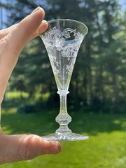 Set Of 4 Antique Saint Louis Crystal Massenet Etch Small Sherry Wine Cordials