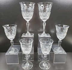 Rogaska Ivy (2) Goblets (4) Wine Glasses Set Vintage Elegant Cut Crystal Bar Lot