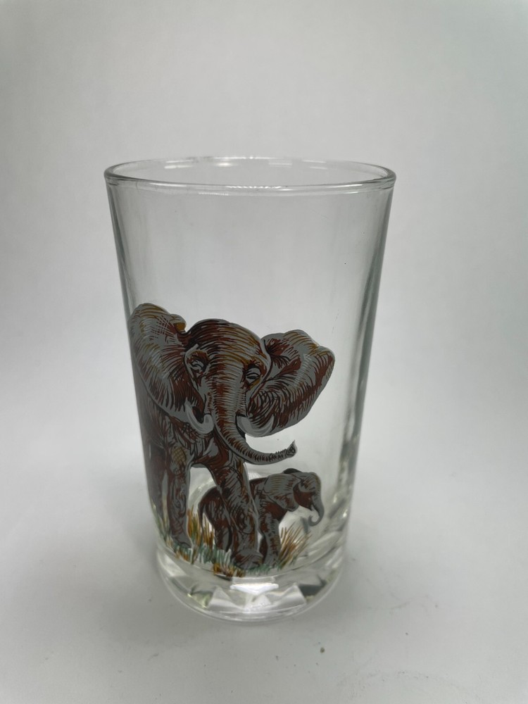 Elephant Highball Glass Stemless Drinking 8 oz Nice Art Works Hand Printed C71