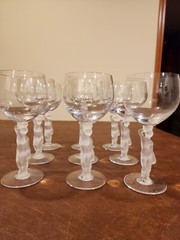 Bayel French Art Deco Crystal Cocktail/Wine Glass Nude Woman Frosted Stem (10)