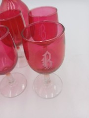 Vintage West Virginia Glass Ruby Red Goblets (6) w/ Decanter Etched “B” Monogram