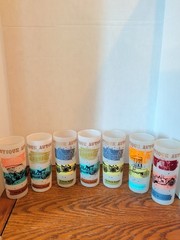 Vintage Antique Autos Frosted Drinking Glasses Set of 7 Classic Cars Tumblers