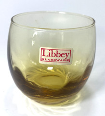 Libbey Tiara Amber Swirl Optic Roly Poly Glass Original Sticker Vintage MCM