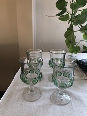 KINGS CROWN THUMBPRINT 5 5/8″ GOBLET-GREEN DOTS XLCR ADAMS & CO EAPG