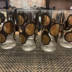 6 Libby Coins Around The World 22k Gold & Black MCM 12 Oz Highball Glasses , EUC