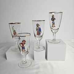 Cordial Glasses Set of 4 Turkish Karagöz Hacivat Figural Gold Rim Vintage