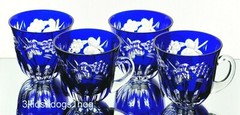 Nachtmann Traube Cobalt Blue Cut to Clear Crystal Punch Cups Set of 4 RARE
