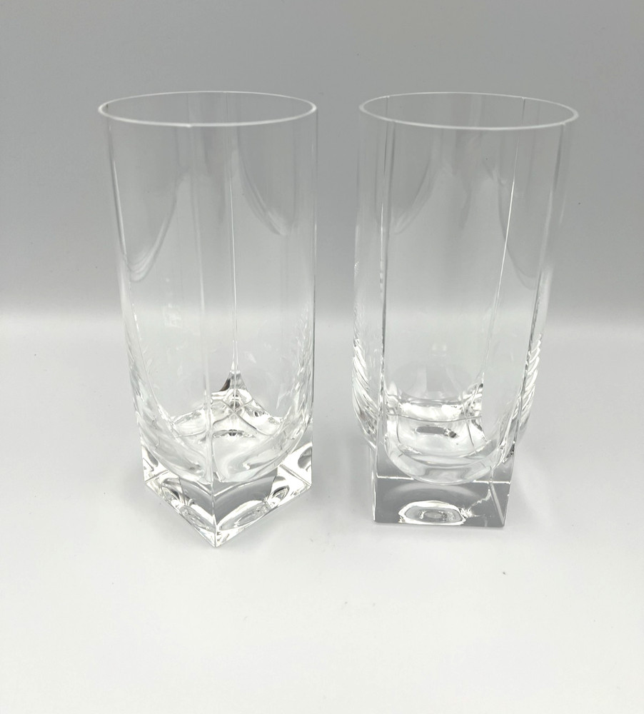 2 Iittala of Finland GEO 6 1/4″ Glass Square Base Highball / Tumblers
