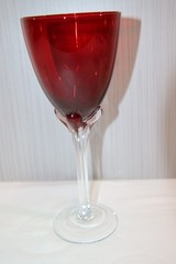 5- Murano Tall Hand Blown Tulip Clear Stem Wine Glasses, Water Goblets, Italian