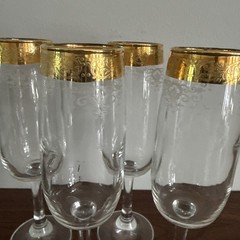 Cellini 24K GOLD Trim Etched Blown Crystal Wine Glasses Set of 4 Italy