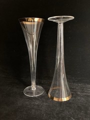 2 Hollow Stem Champagne Flutes With Gold Rim 9.5” Vtg