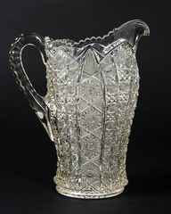 EAPG Clear Pressed Glass Water Pitcher Hobstar & Daisy Pattern Applied Handle