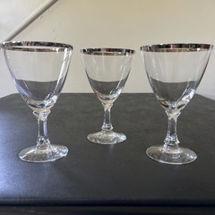 (3) Fostoria Wedding Ring Platinum Trim Footed Water Goblets