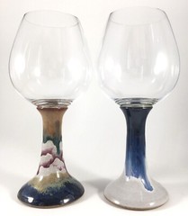 Studio Pottery & Glass Goblets Schwarzwalter Rolled Oats 24oz Lot o 2 Solvang CA