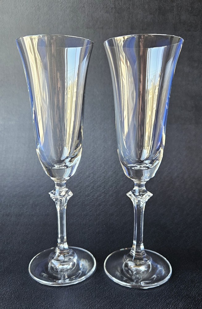 Vintage Crystal Champagne Flutes Set of 2 Spiegelau Tosca Blown Glass