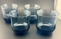 Set of (4) Libbey MCM Smoke Blue Apollo Glasses 3″ Juice * Whiskey * Tumbler