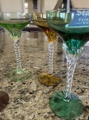 Champagne Sherbet Glasses in Jewel tone Colors with Icicle Twist Clear Stem (7)