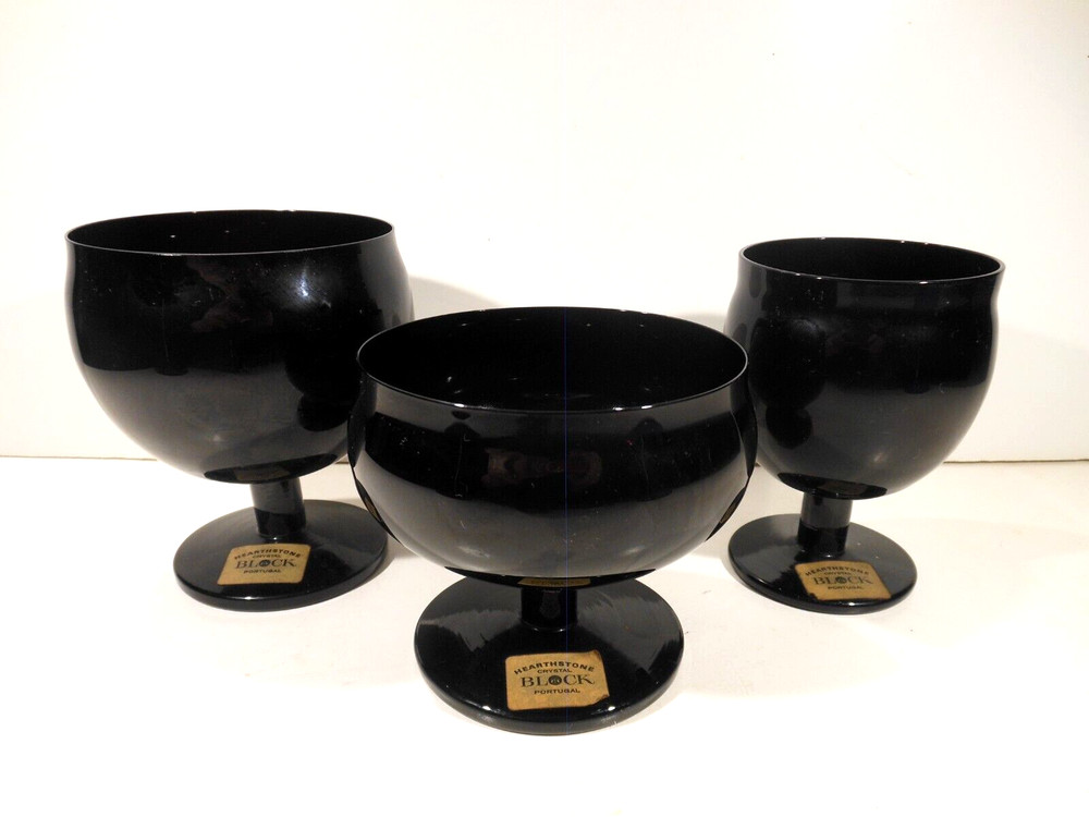 VTG BLOCK Crystal Capers Black Wine, Water, Champagne Mouth Blown Glass Portugal