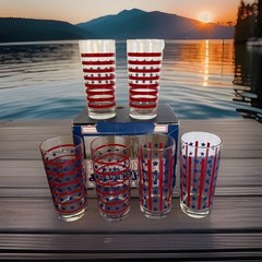 Americana Stars & Stripes Flag Glasses by Williams-Sonoma, Set of 6 –15oz 4July