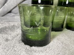 Vintage Glass Mid century 2 3/4 In Tall Tumbler Set of 8 Etched w/ Schooner Ship