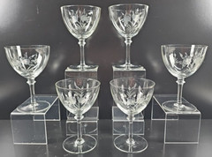6 Royal Moselle Rambler Rose Water Goblets Set Vintage Floral Etched Cut MCM Lot