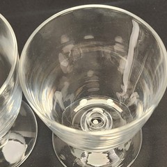 2 VTG Steuben Crystal Water Wine Goblet Glass Wafer Disc Stem 4.75″ Signed Set