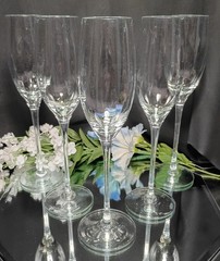 5 Optic EUROGLASS Mouth-Blown Crystal Champagne Flutes Glasses Set
