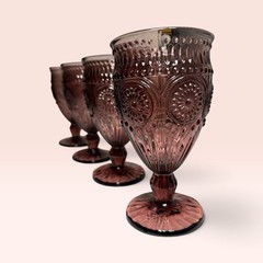 Pioneer Woman Plum Purple Adeline 8 Oz Footed Water Wine Goblets 6 1/2″ Set Of 4