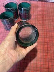 Vintage red green Plaid Tartan Set 4 glass old fashioned tumblers