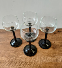 Vintage Luminarc Domino Wine Glasses: MCM Black 5 oz Stemmed Goblets Set of 4