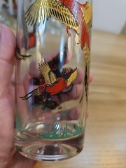 Vintage MCM Red Gold Ringneck Pheasant Tall Barware Glasses Set of 3