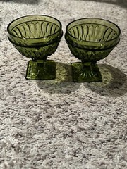 Vintage Indiana Glass Mount Vernon Pattern Avocado Green Goblet Set Of 2 4″ Ht