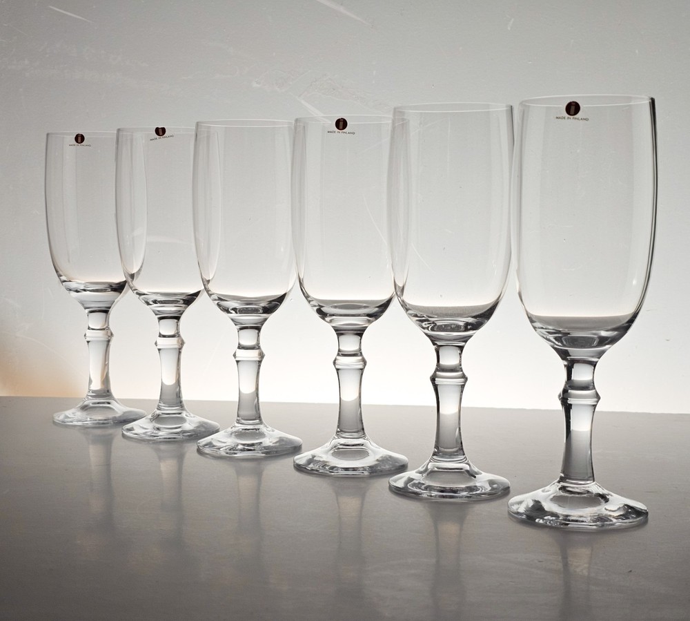 Tapio Wirkkala Iittala set of six vintage beer goblet glass 1980s Finland
