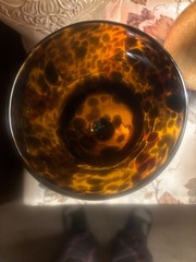 Vintage Hand-Blown Tortoiseshell Art Glass Goblet – 7.5” – Amber & Dark Spots