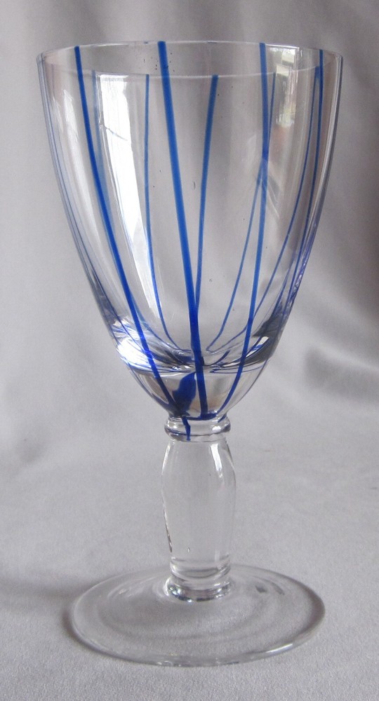 Water Glass Goblet Zrike Candy Cane Pattern Cobalt Blue 6 3/4″