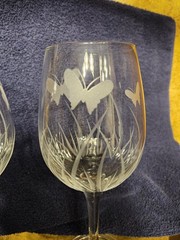 Etched Butterfly Clear Wine Glasses LOT OF 2- 9″Hx2.78″W 12oz NO BOX