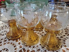 Set Of Vintage Golden Amber Bee Hive Base Grape Motif Wine Goblets…gorgeous!